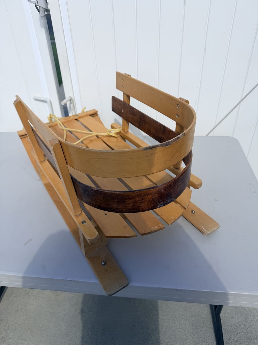 L.L.Bean Wooden Baby Slei gh Sled with Backrest & Pull Rope - Classic Winter Fun