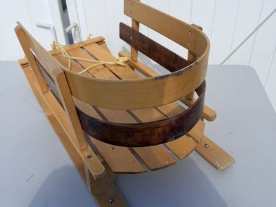 L.L.Bean Wooden Baby Slei gh Sled with Backrest & Pull Rope - Classic Winter Fun