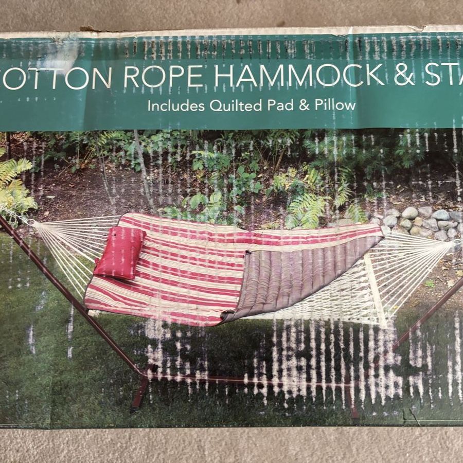 Algoma Cotton Rope Hammock & Stand with Quilted Pad & Pillow - New, 275lb Capacity