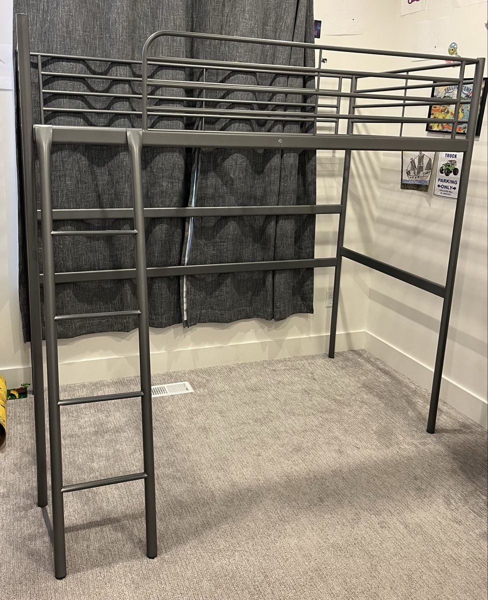 IKEA Svarta Loft Bed Frame - Silver Metal, Twin Size, Space-Saving Design
