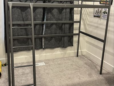 IKEA Svarta Loft Bed Frame - Silver Metal, Twin Size, Space-Saving Design