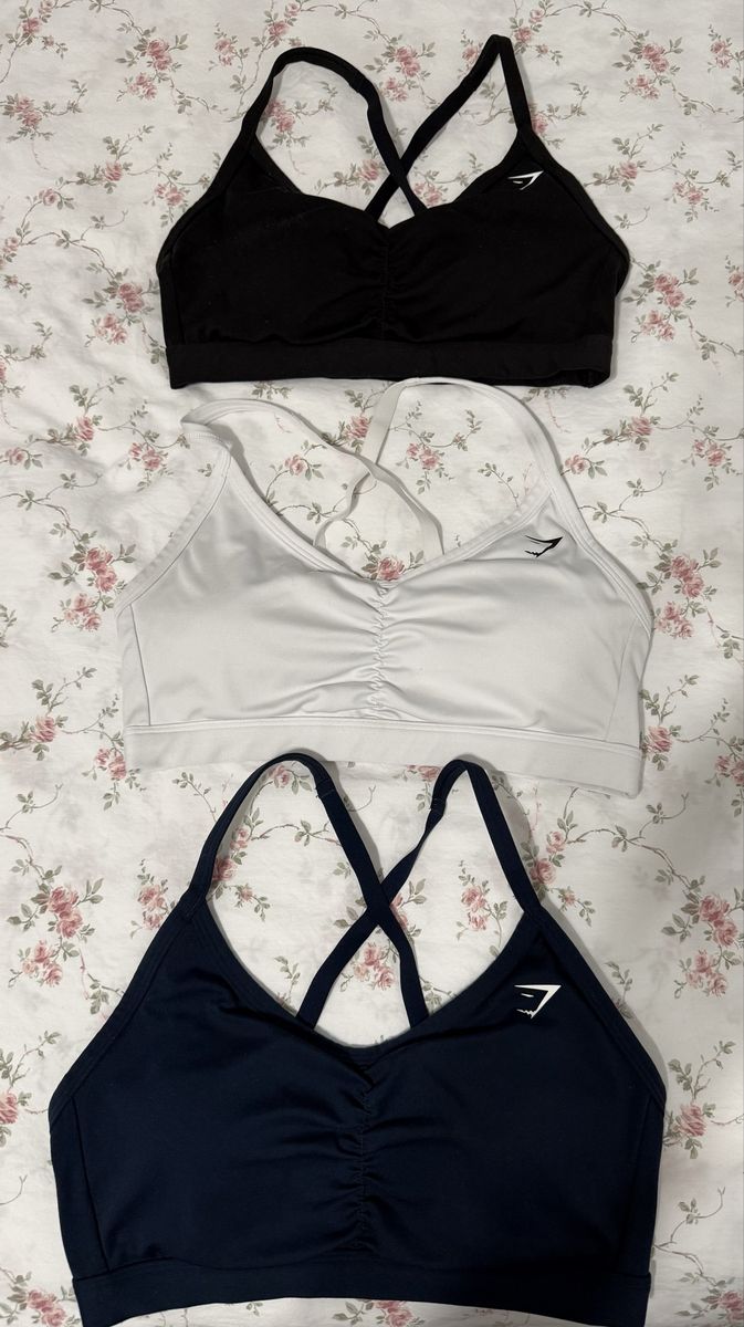 Gymshark Women's Ruched Sports Bras Lot of 3 - Size Small (Black, White, Navy)