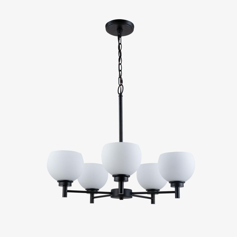Modern 3 Light Chandelier Black Finish Frosted Round Glass