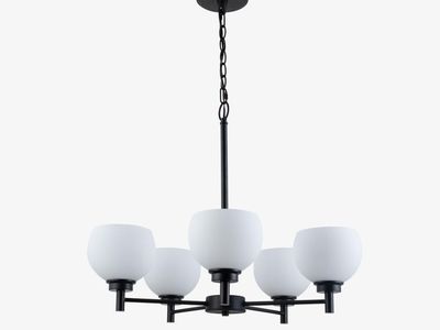 Modern 3 Light Chandelier Black Finish Frosted Round Glass