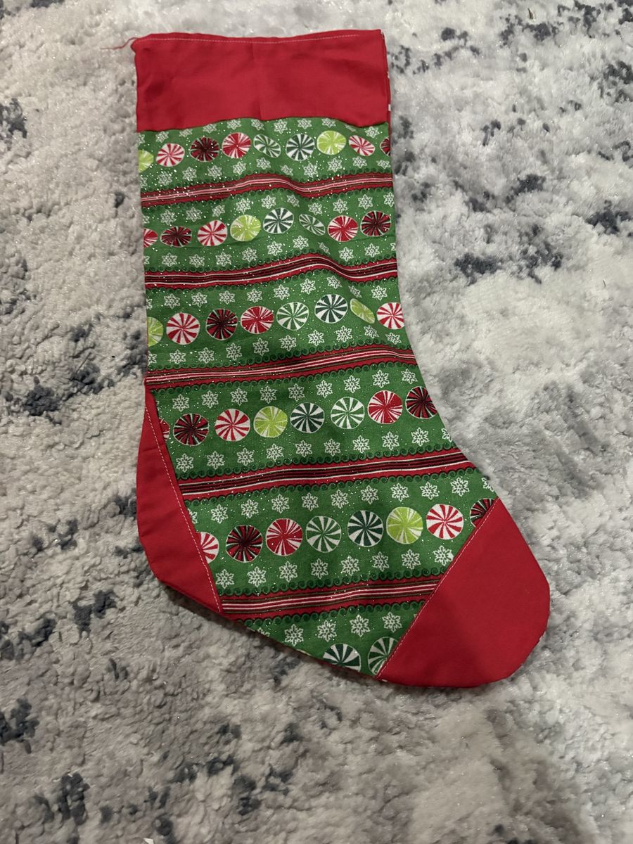 Red and Green Peppermint Candy Pattern Christmas Holiday Stocking