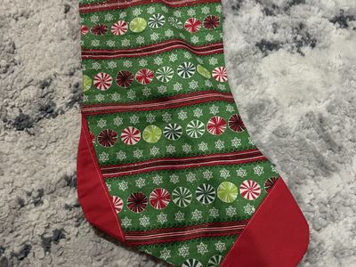 Red and Green Peppermint Candy Pattern Christmas Holiday Stocking