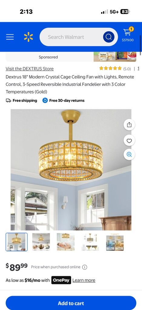 NEW 18” Modern Crystal Cage Ceiling Fan with Light