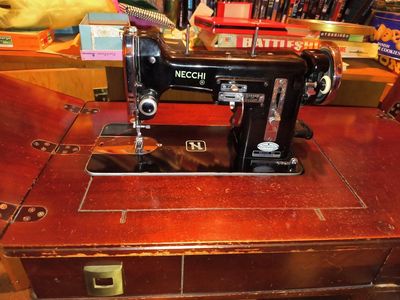 Vintage Necchi BU Nova Sewing Machine with Wooden Cabinet Table & knee Pedal