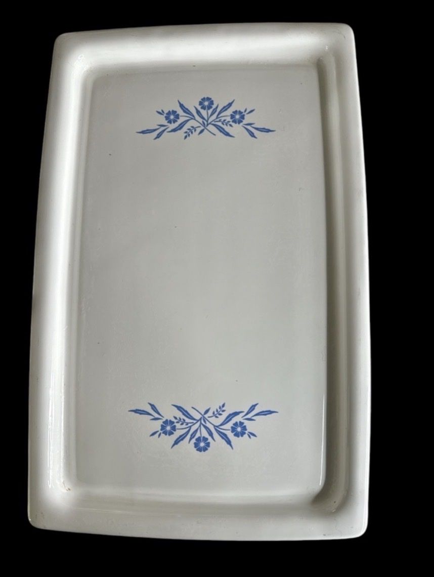 Corning Ware P-35-B Broil & Bake Tray White w/ Blue Cornflower Floral Design Made in USA