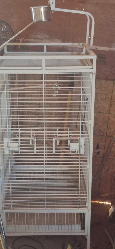 Large White Metal Bird Cage with Play Top