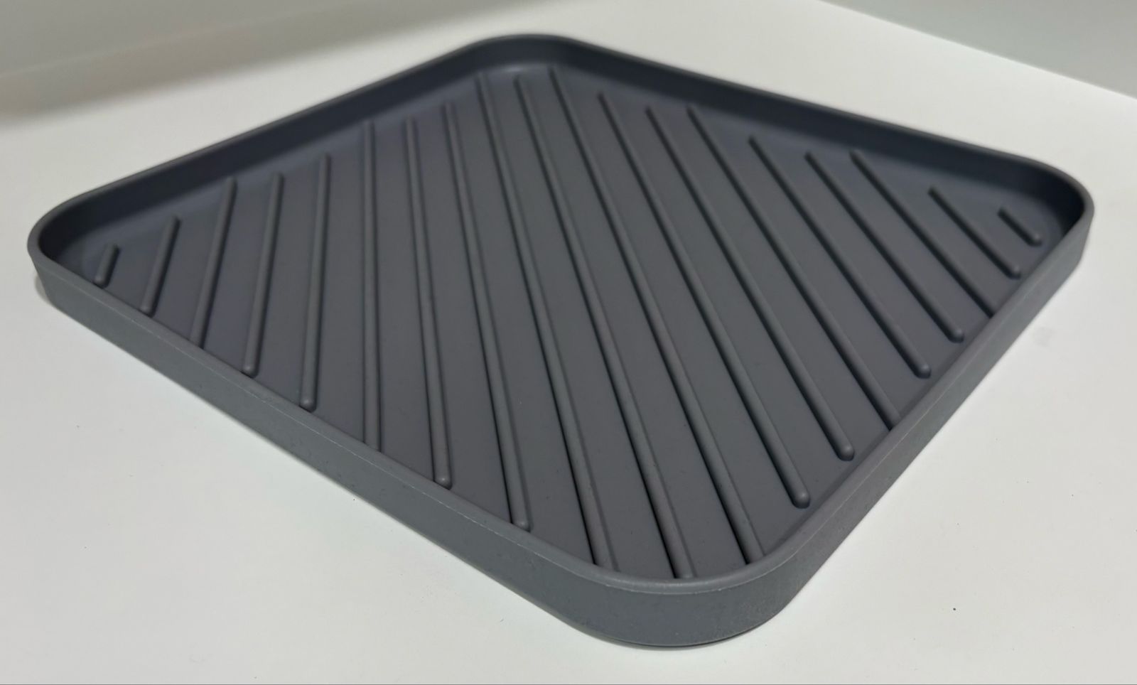 Gray Silicone Dish Drying Mat with Ribbed Design 11x10
