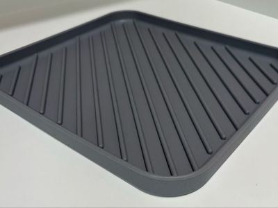 Gray Silicone Dish Drying Mat with Ribbed Design 11x10