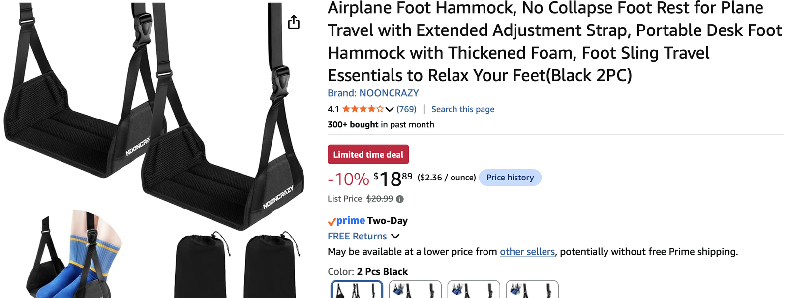 Airplane Foot Hammock – Portable Travel Foot Rest (2-Pack )
