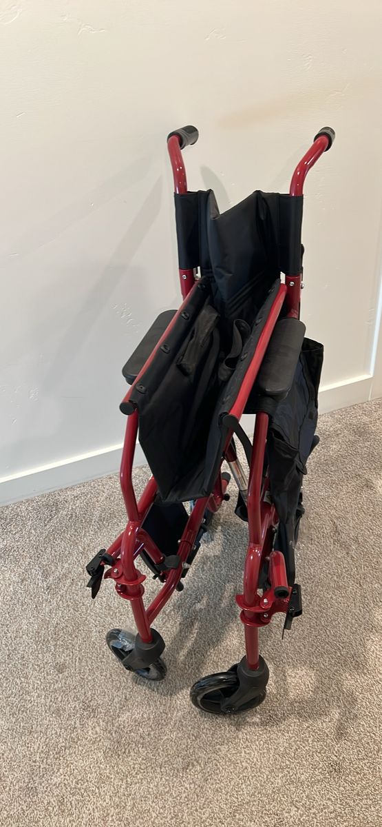 Drive Medical Red Transport Wheelchair with Foldable Frame & Footrests, Lightweight