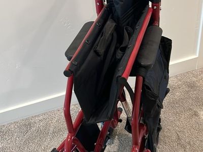 Drive Medical Red Transport Wheelchair with Foldable Frame & Footrests, Lightweight