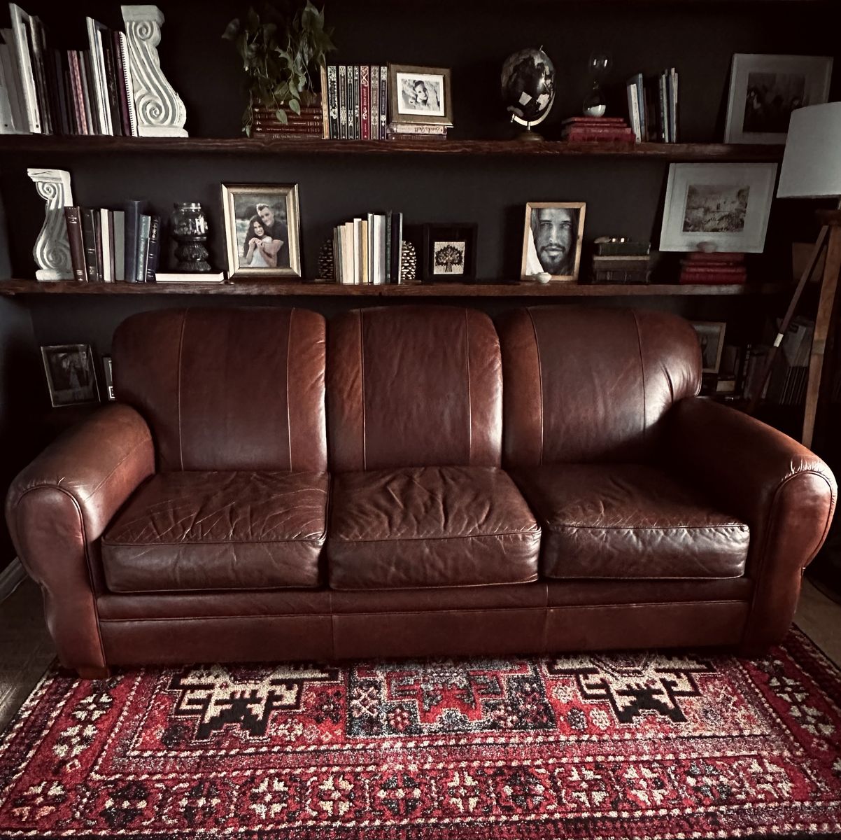 Handsome genuine leather sofa | Rich Cognac Patina