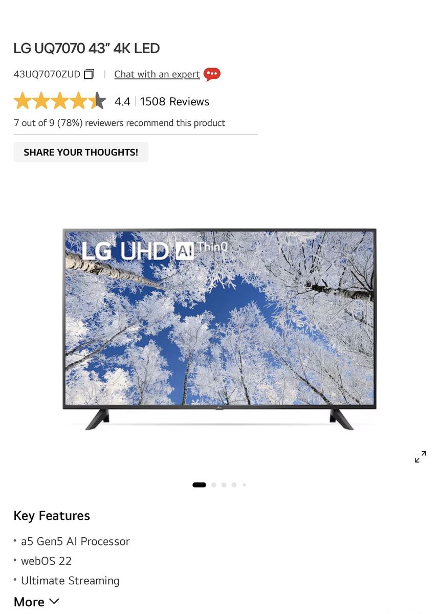 43” LG 4K UHD Smart TV – Excellent Condition