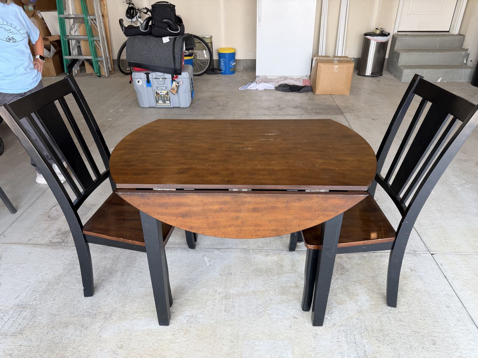 Compact Wood Dining Table with Drop Leaf & 2 Chairs - Space-Saving Design