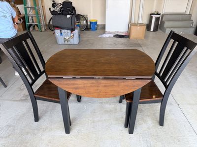 Compact Wood Dining Table with Drop Leaf & 2 Chairs - Space-Saving Design