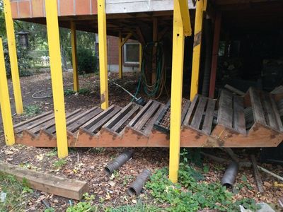Wooden stairs, metal stair treads, wood, firewood, lumber