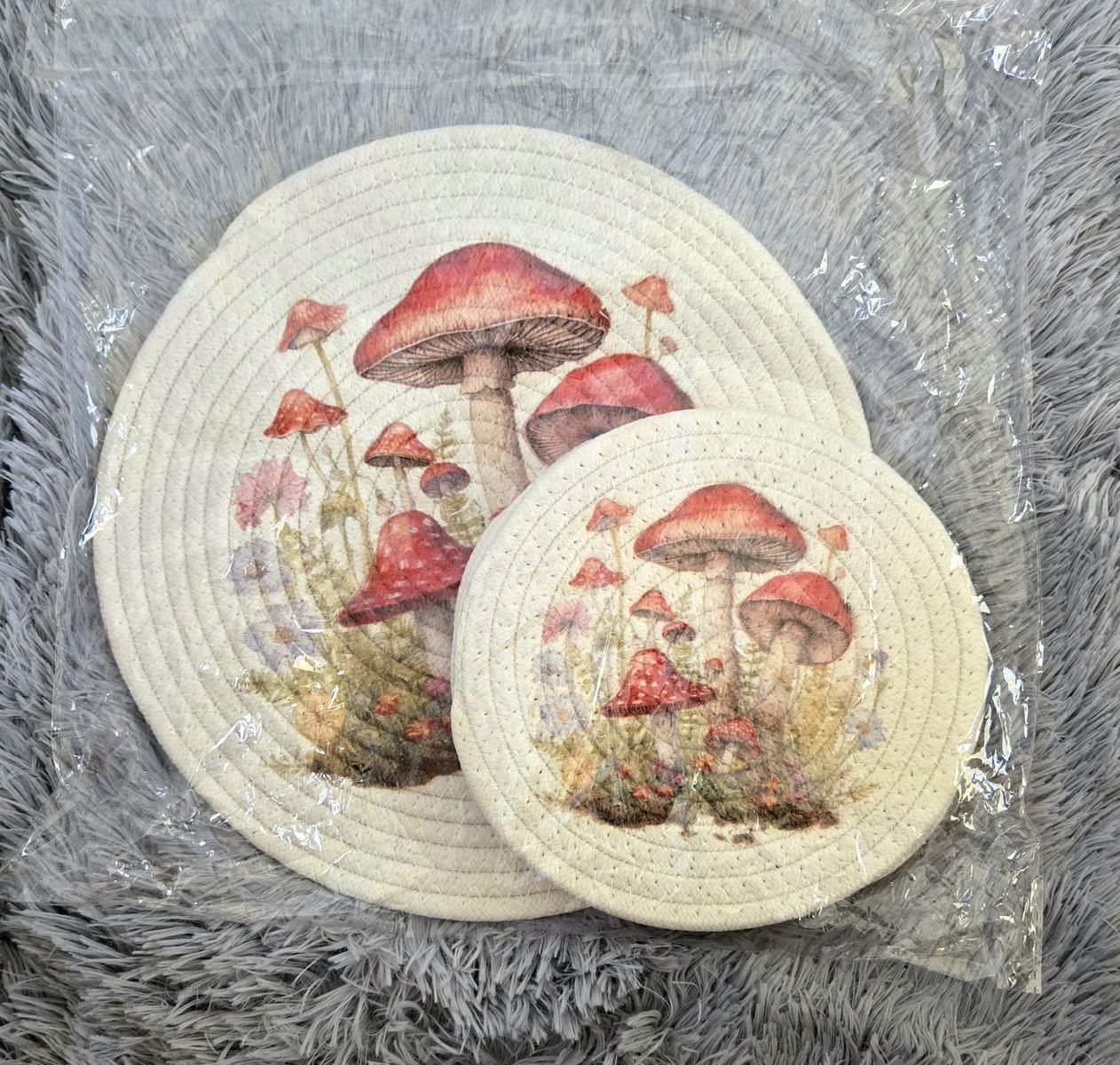 5-Piece Mushroom Woven Cotton Cottagecore Trivet & Hot Pad Set - NWT!!
