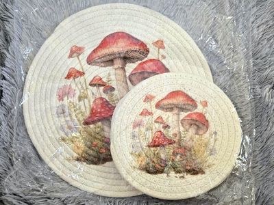 5-Piece Mushroom Woven Cotton Cottagecore Trivet & Hot Pad Set - NWT!!