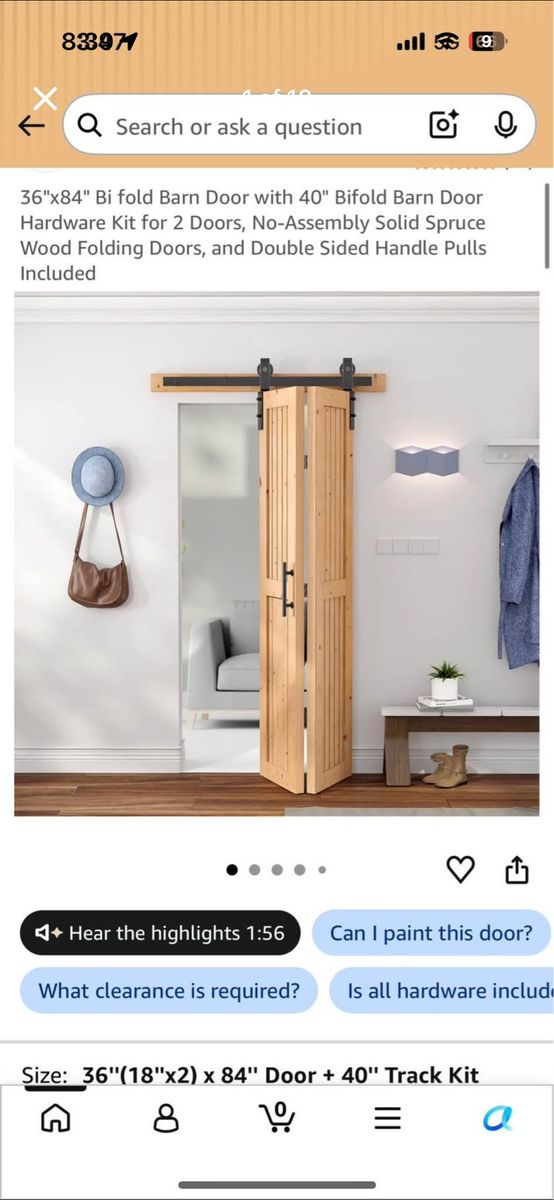 Bifold Barn Door Wood Look with Black hardware and handles included 36”x84”