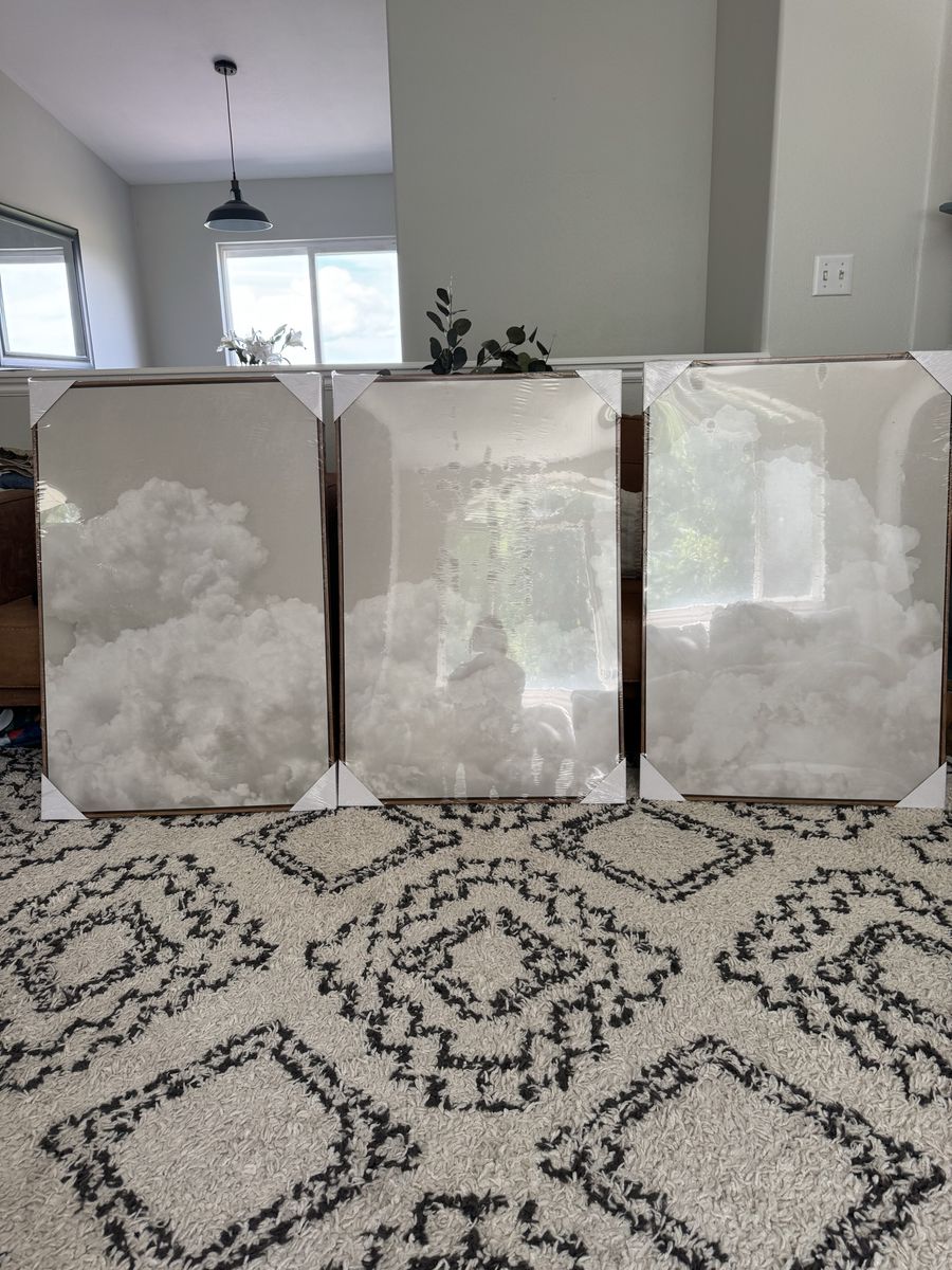 Set of 3 Cloud Print Framed Wall Art Panels - New Condition