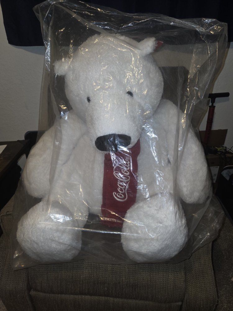 Vintage Coca-Cola Plush Polar Bear Plush Toy with Red Scarf