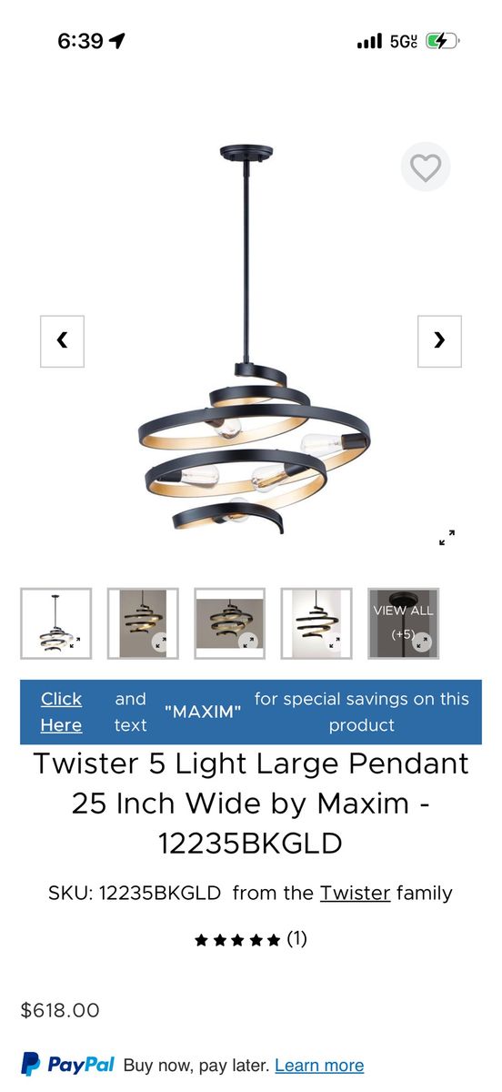 Twister 5 light hanging light.