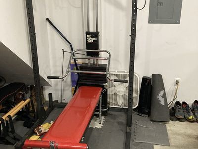 Home Gym with Weight Stack, Bench and pull up bar