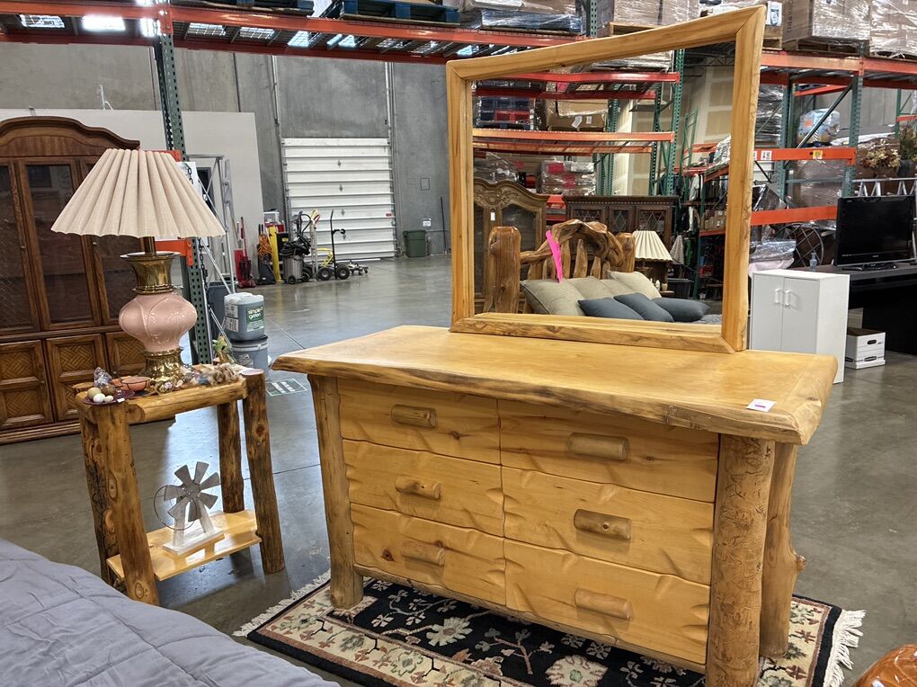 Custom Log Wood Dresser With Vanity