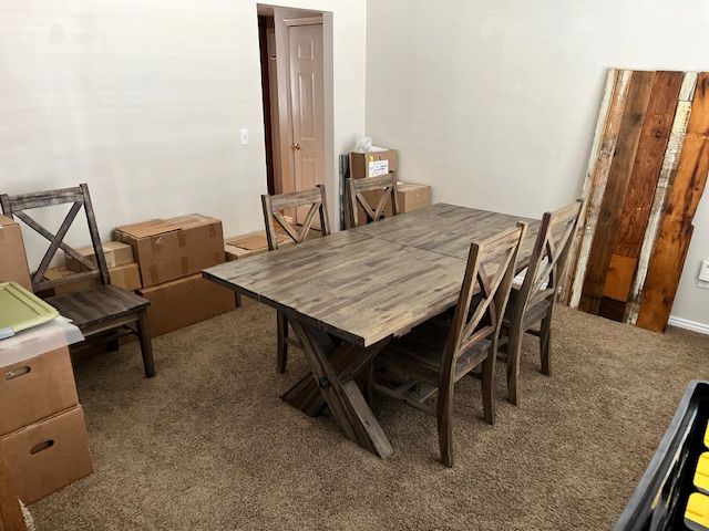 RusticWood/Veneer Extendable Dining Table + 5 Chairs & Bench