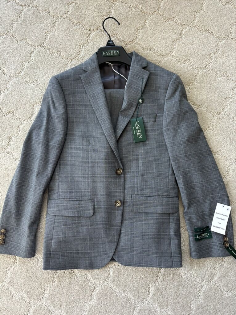 Boys Gray Plaid Suit Size 14R