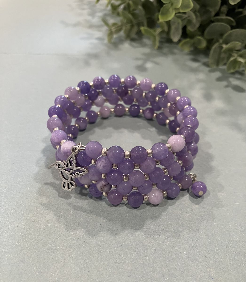 Lavender Jade Hummingbird Coil Bracelet