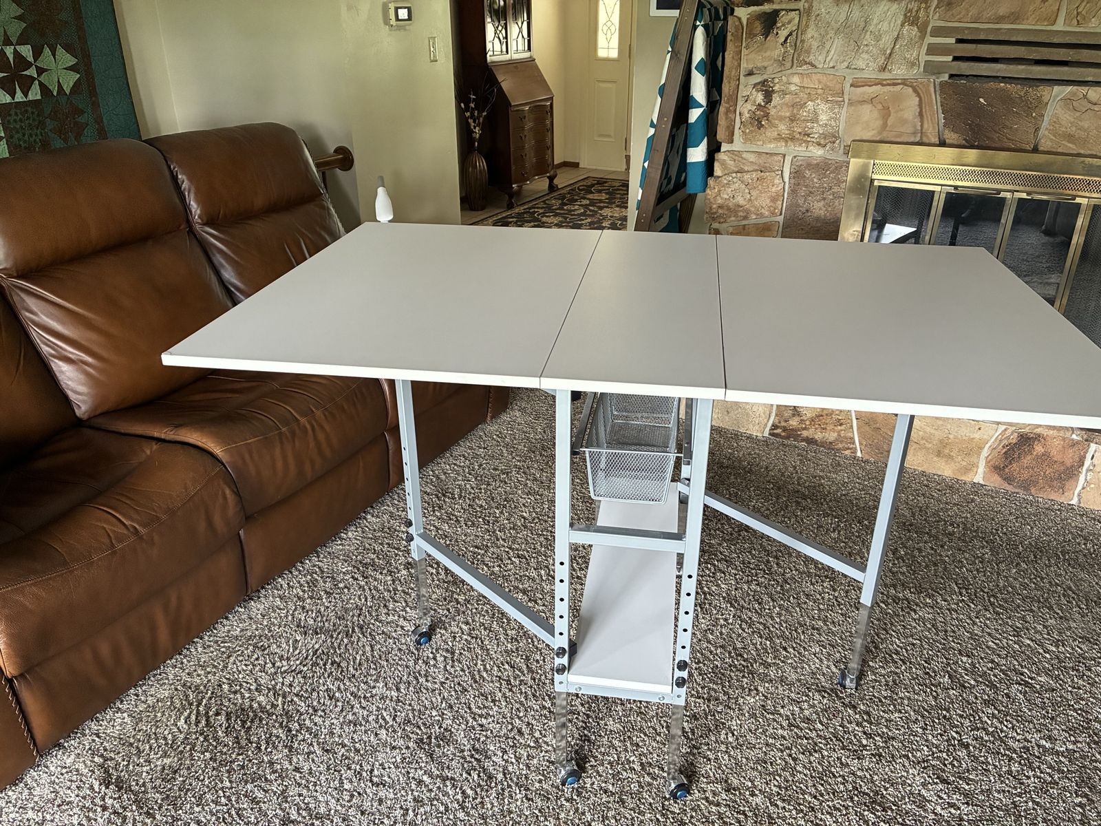 Folding Craft Table with Storage & Wheels - Compact & Versatile