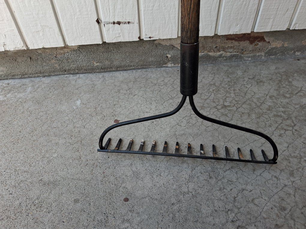 Sturdy Garden Rake with Wooden Handle - Used