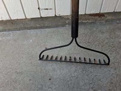 Sturdy Garden Rake with Wooden Handle - Used