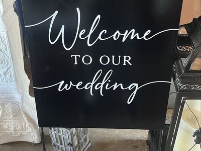 Welcome to Our Wedding Sign - Black & White Calligraphy A-Frame, Excellent Condition