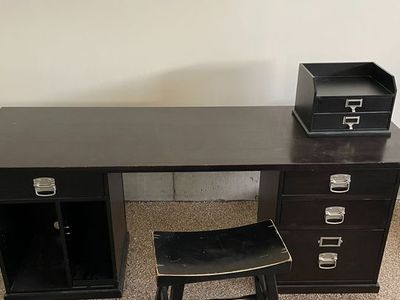 Pottery Barn Bedford Desk & Accessories - Black Wood, Filing Cabinet & Storage