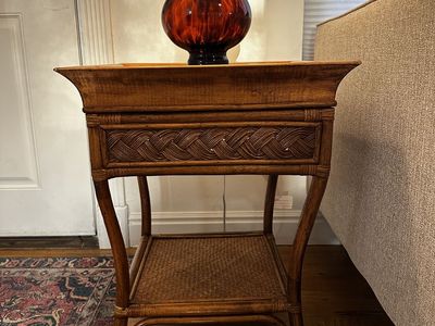 Vintage Rattan and Wood Side Table