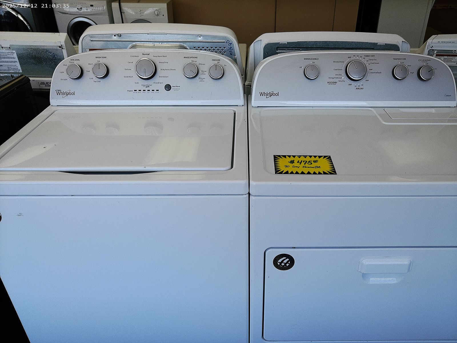 Whirlpool HE Top Load Washer and Dryer~90 Day Guarantee~With Agitator