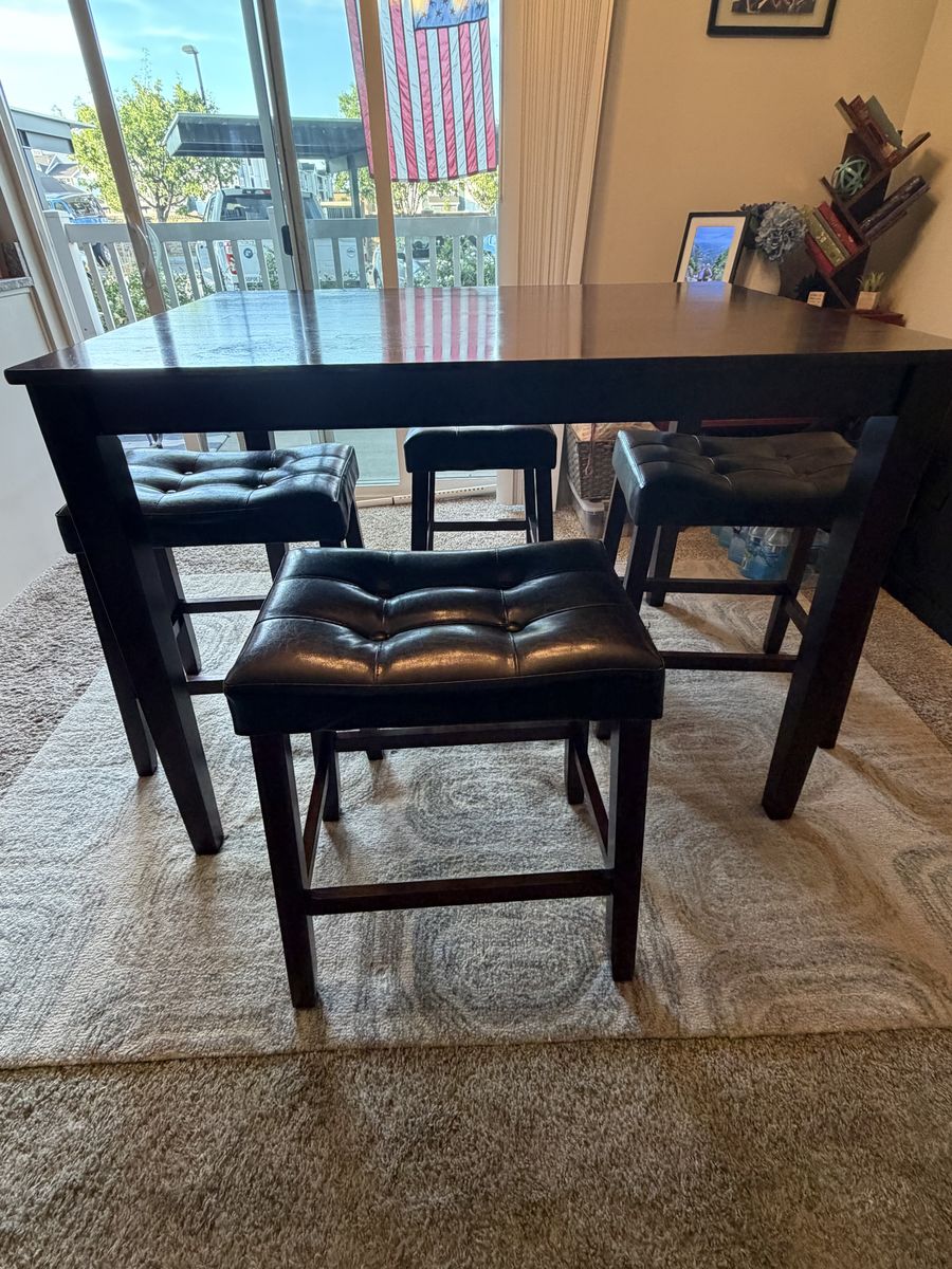 Wood Table with Four Stools