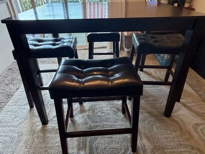 Wood Table with Four Stools