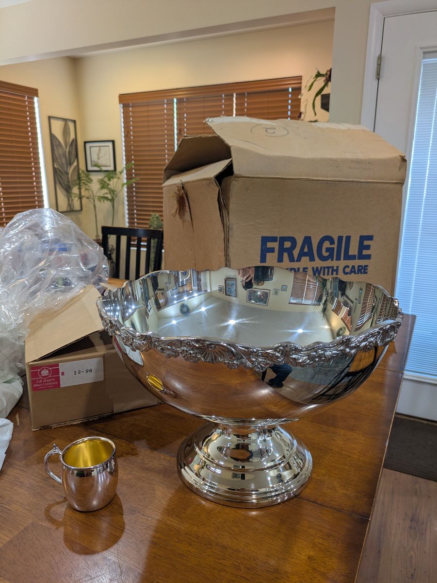 Silver Punch Bowl with Cups
