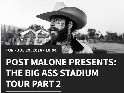 2 Post Malone Tickets - The Big Ass Stadium Tour Part 2, Salt Lake City, July 28, 2026, Section W16 Row 58