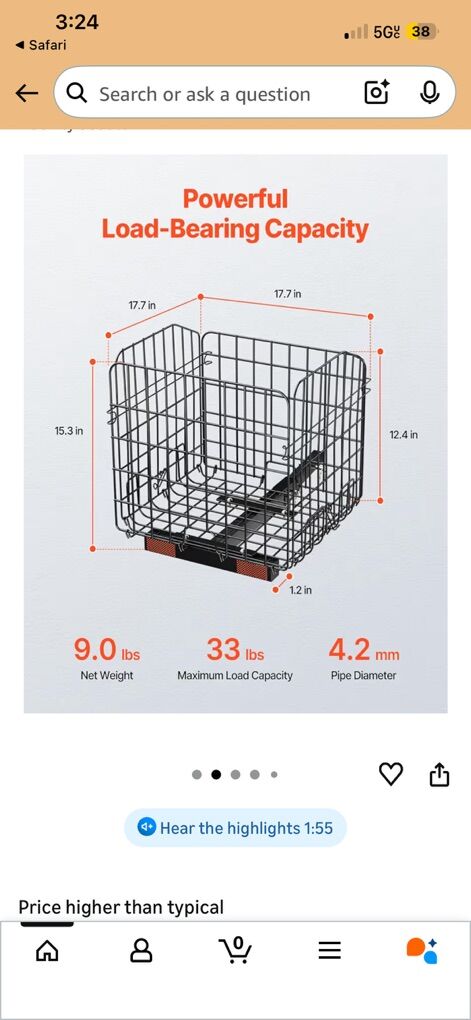 biker or Mobility Scooter Wire Basket