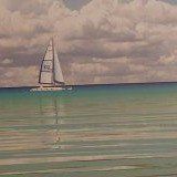 Coastal Palm Tree & Sailboat 5-Piece Canvas Wall Art Set - Beach Ocean Scene Decor