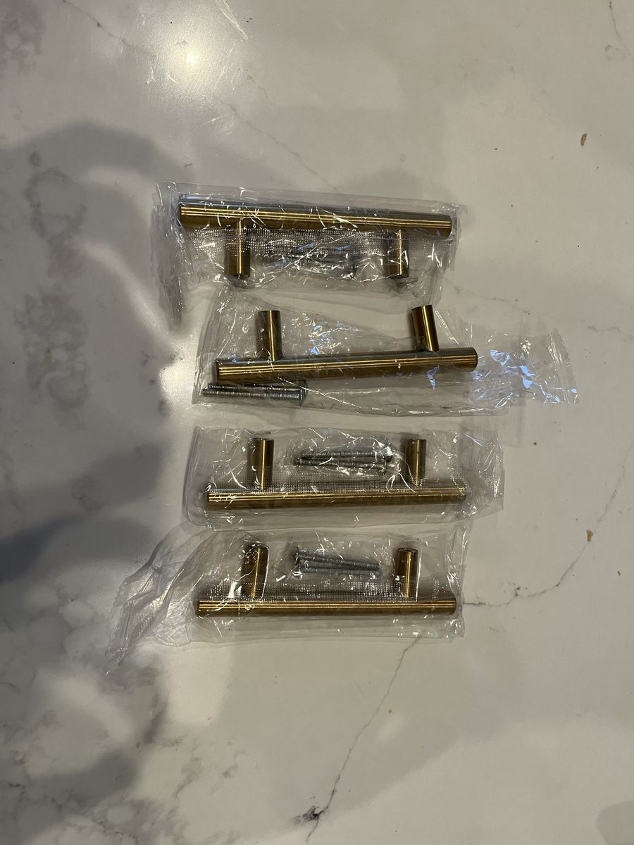 New Gold Cabinet Pulls 4-Pack - Modern Drawer Handles 5" Length, 3” screw spacing