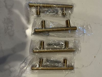 New Gold Cabinet Pulls 4-Pack - Modern Drawer Handles 5" Length, 3” screw spacing